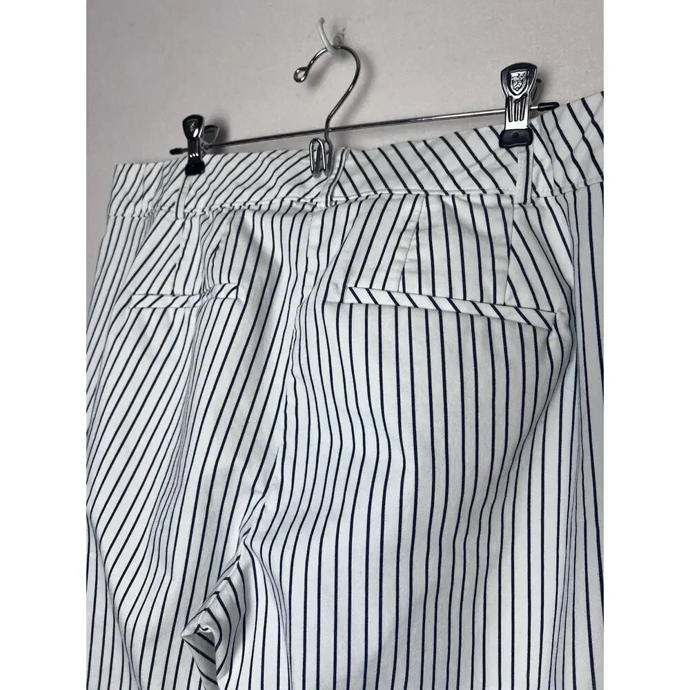 Lane Bryant Women's The Allie White Flat Front Navy Pin Striped Pants Size 16